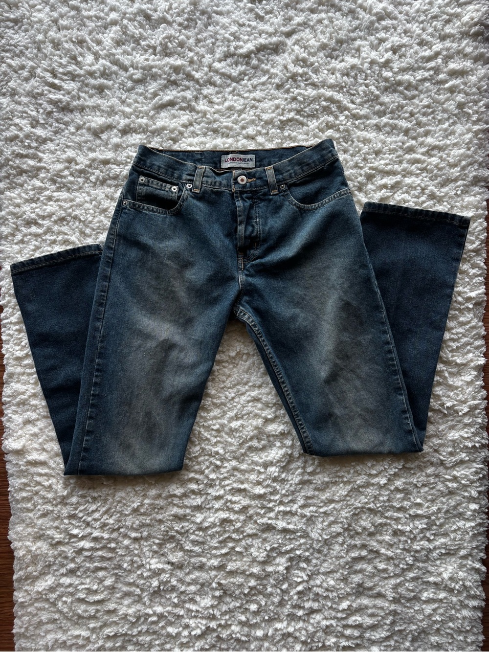Vintage LONDON JEAN Women's Dark Blue Faded Straight Leg Jeans